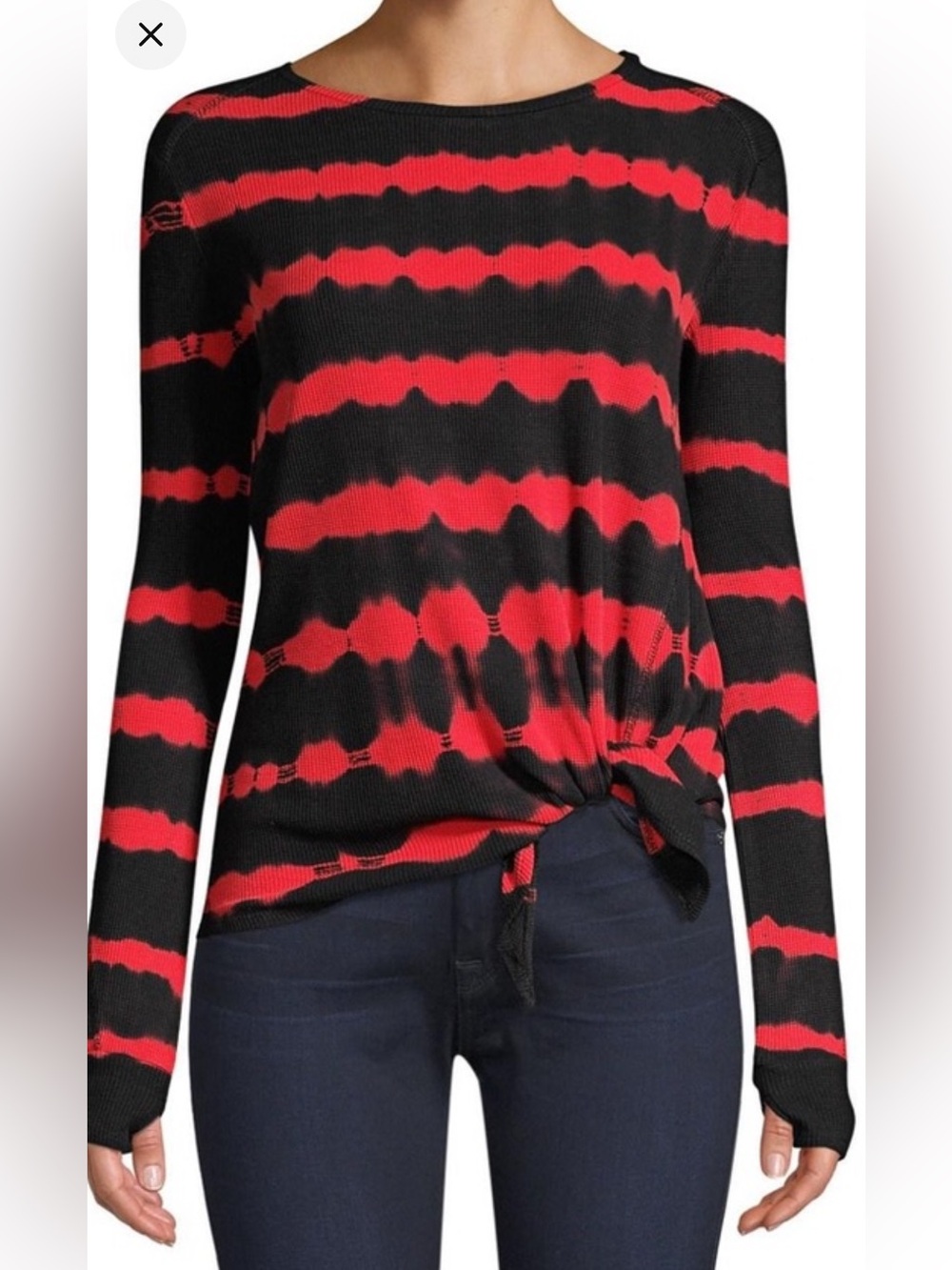 Generation Love New Red Black Tie Dye striped waffle knit thermal,M